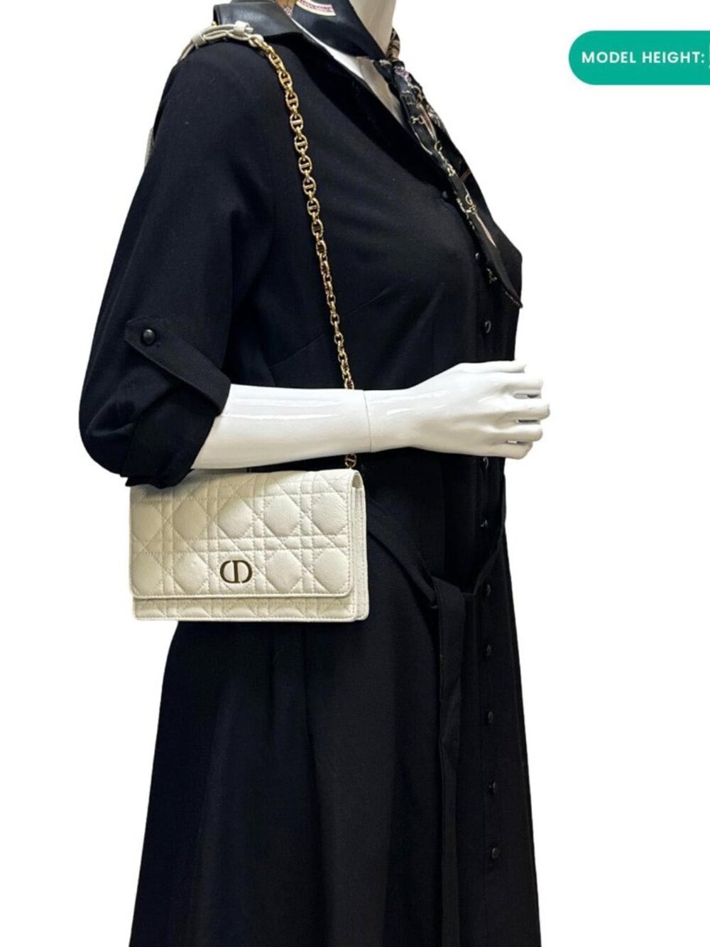 Christian Dior Caro Supple Cannage Calfskin Leather Chain Shoulder Bag Ivory - Picture 2 of 12